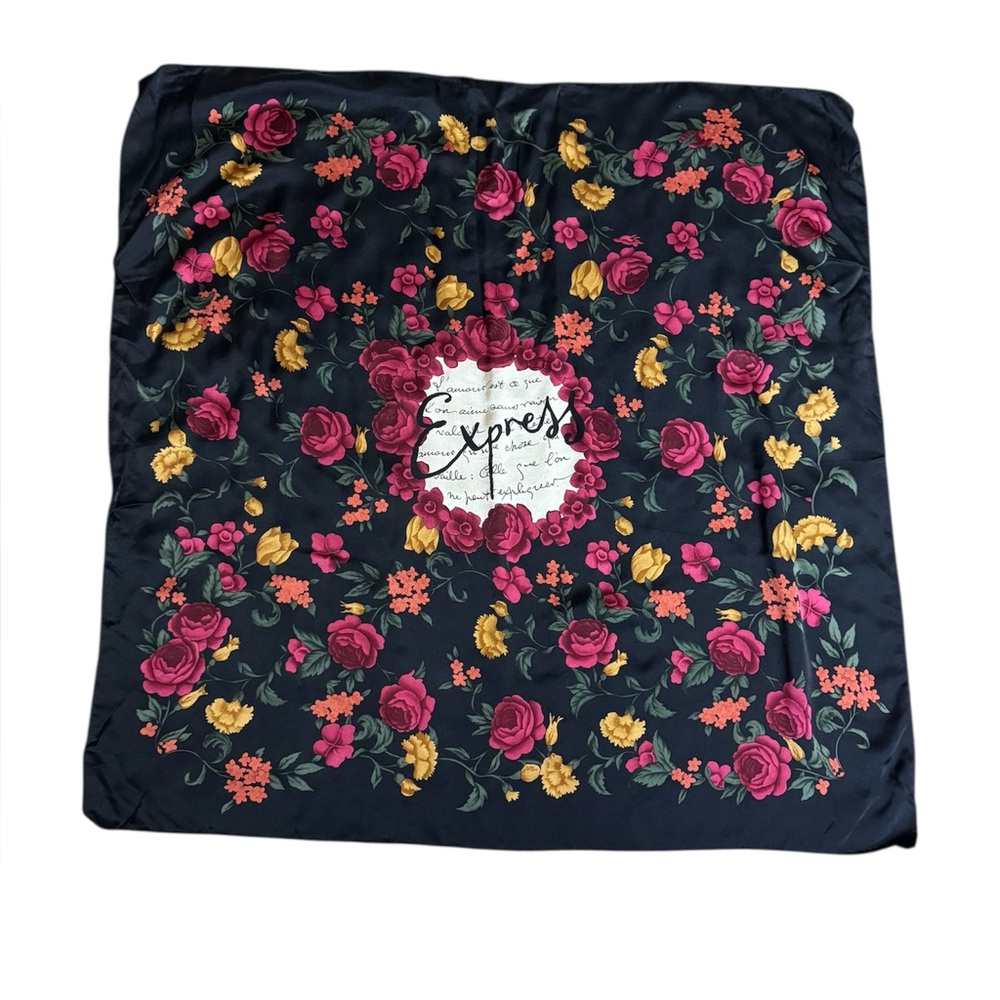 Express silk scarf with floral print Large Square size - Approximately 33” x 33”